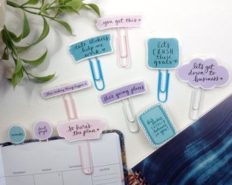 Sticker Paper Clips,  Quote Bookmark Paper Clips, Planner Accessory, Stationary, Page Marker Clips, Journaling Clip, Office, School Supplies