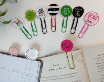 Sticker Paper Clips,  Quote Bookmark Paper Clips, Planner Accessory, Stationary, Page Marker Clips, Journaling Clip, School Supplies