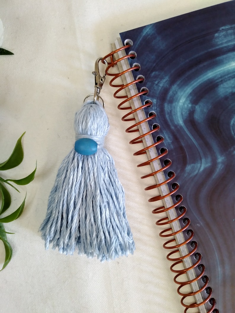 tassel keychain long tassel backpack charm tassel planner charm tassel zipper pull charm Handmade blue tassel bag charm llavero de mota