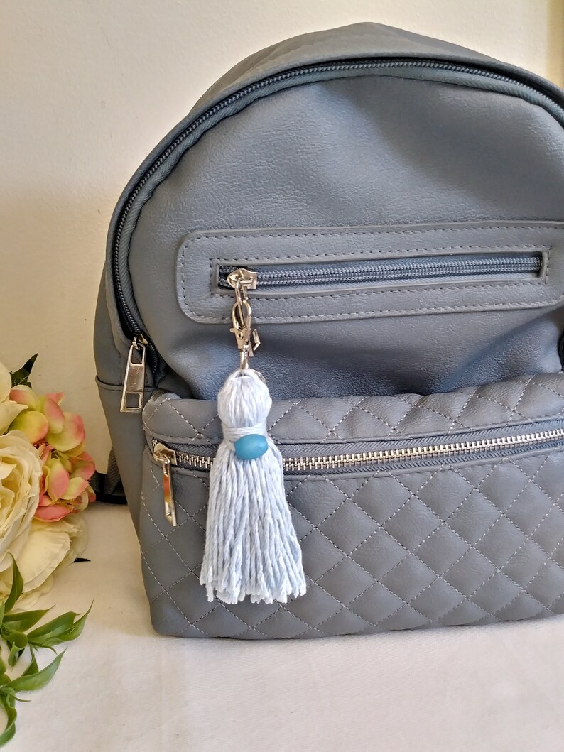tassel keychain long tassel backpack charm tassel planner charm tassel zipper pull charm Handmade blue tassel bag charm llavero de mota