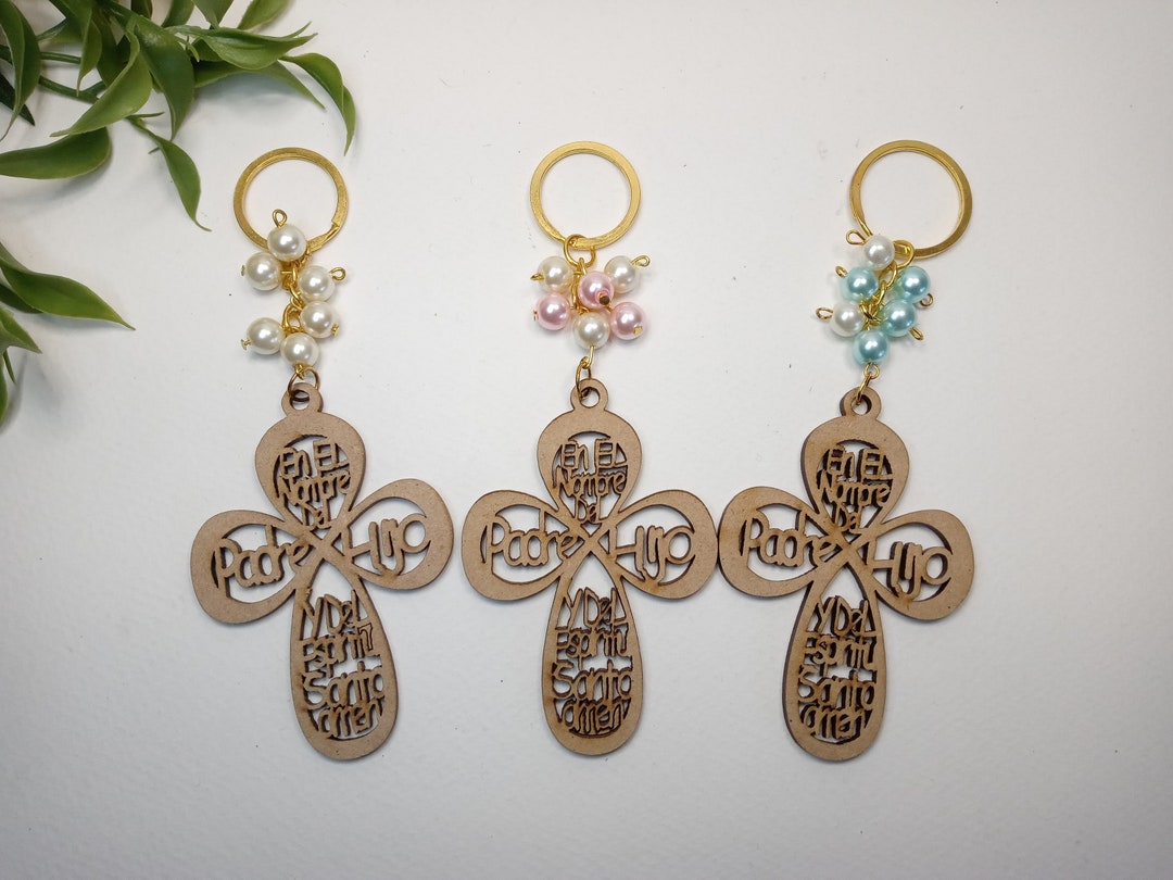 Wooden Cross Prayer Funeral Party Favor. Keychain Laser Cut Cross