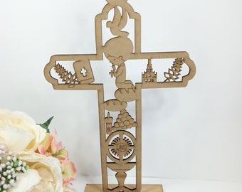 6 Wooden Cross First Holy Communion Boy Centerpiece. Confirmation Centerpiece. Grial Cross. Cruz Primera Comunión de Niño Centro de Mesa.