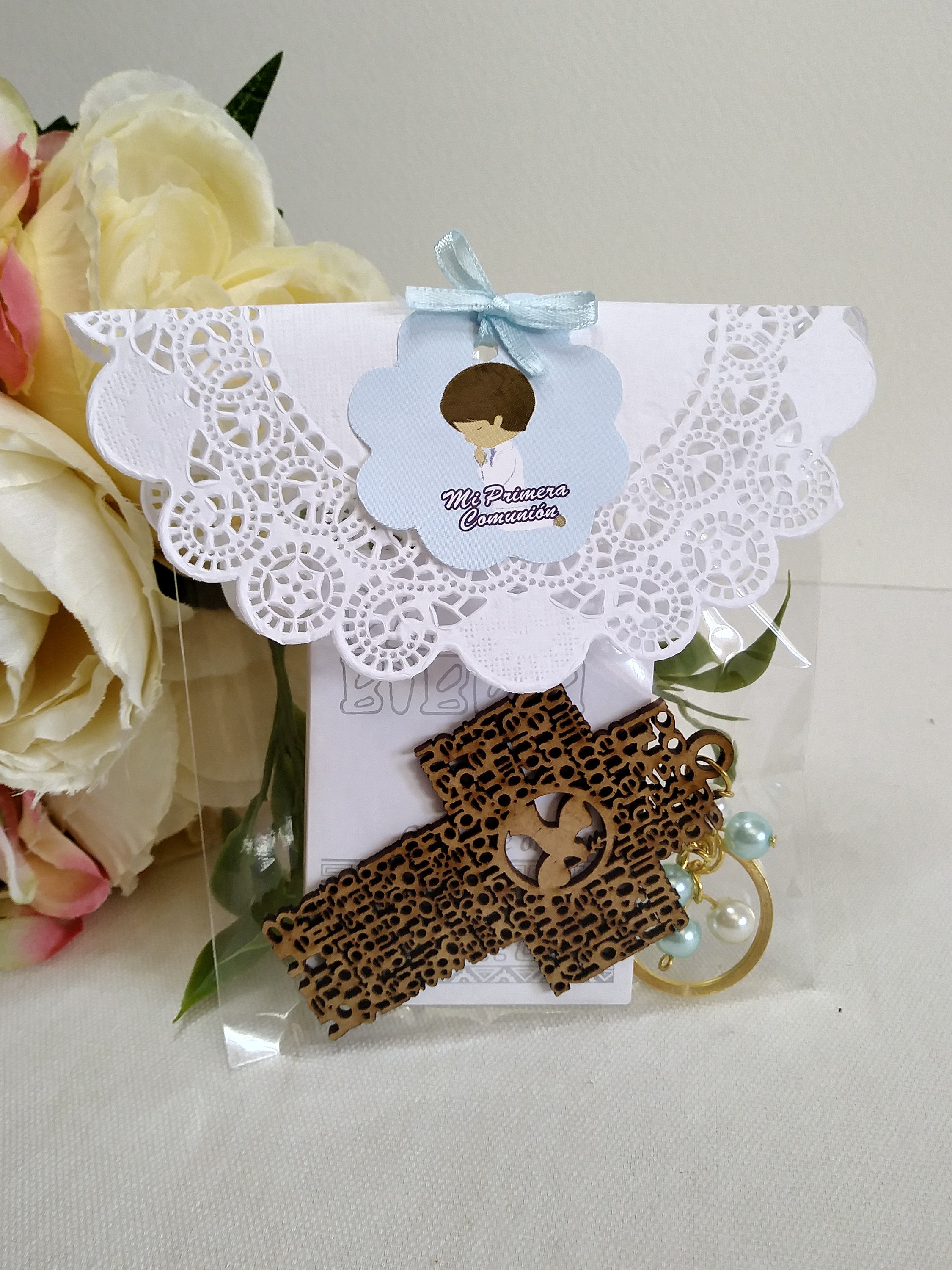 Cross Holy Spirit Keychain Baptism Party Favors. Our Lord Prayer