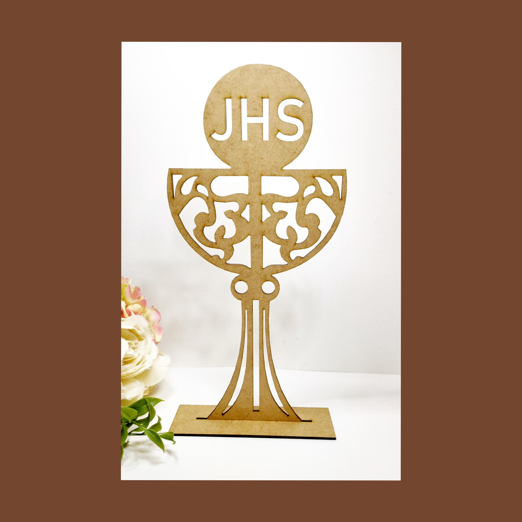 Holy Chalice Cake Topper. Wooden Grial First Holy Communion  Holy Chalice Cake Topper. Wooden Grial First Holy Communion JHS Cake Topper main image 0