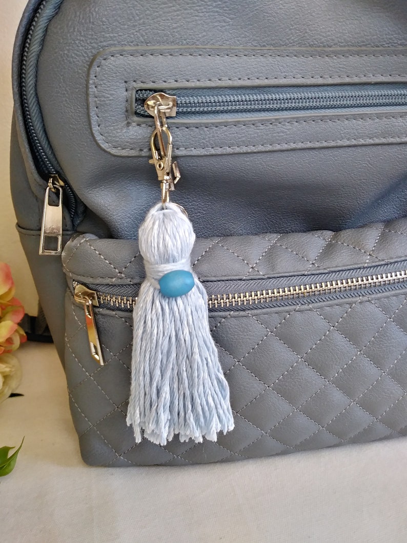 tassel keychain long tassel backpack charm tassel planner charm tassel zipper pull charm Handmade blue tassel bag charm llavero de mota