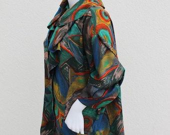 KITSCHSCHICK  colorfull Vintage Blouse with long collar and shoulderpads