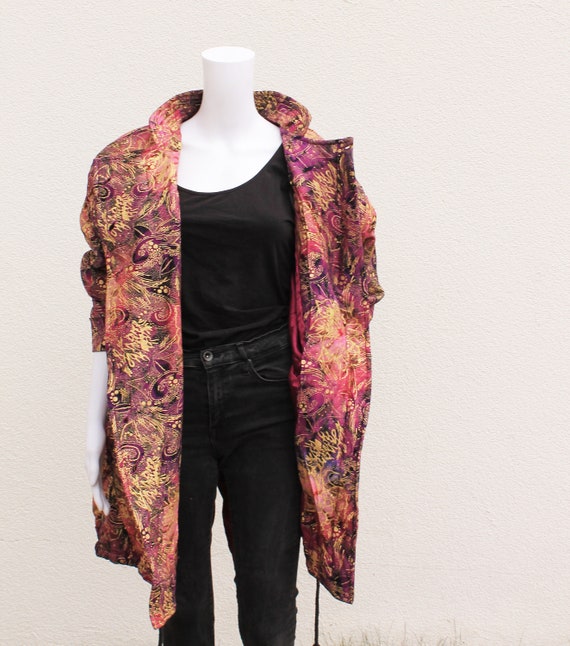 Vintage Coat pink purple rose batik with floral p… - image 2