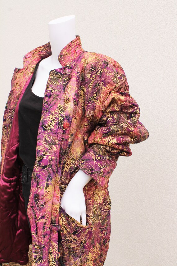 Vintage Coat pink purple rose batik with floral p… - image 5