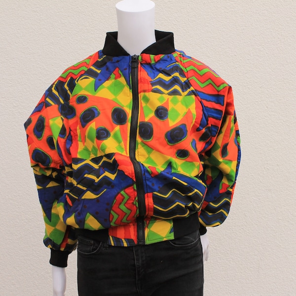 90s colorfull Vintage jacket / bunte Fledermausjacke aus den 90ern / retro design jacket / colourfull parka 1990