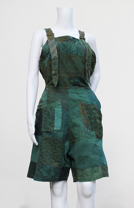 Vintage Java Batik patchwork dungarees / 1990 sho… - image 2