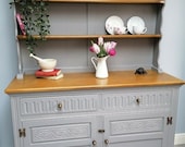 Refurbished Grey Painted Welsh Dresser Solid Oak Jaycee Old Charm Sideboard Buffet Display Drinks Cabinet Book Case Farrow Ball