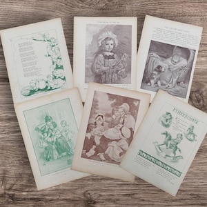 Lot de 6 véritables livres anciens des années 1920 pour petits enfants, impression d'art photos, illustrations, livres éphémères de livres de contes pour bébés, poèmes pour bébés