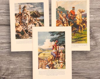 Conjunto de láminas litográficas originales de época del emperador romano Julia Caesar, Decimotercera Legión del Ejército Romano, Britania romana