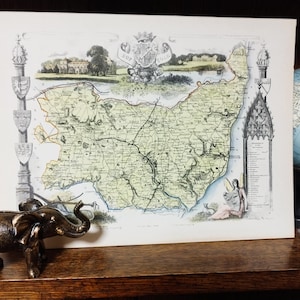 Original Thomas Moule antike c1830 zeremonielle County Map von Suffolk England Gravur Bilddruck, viktorianische alte Karten britische Grafschaften