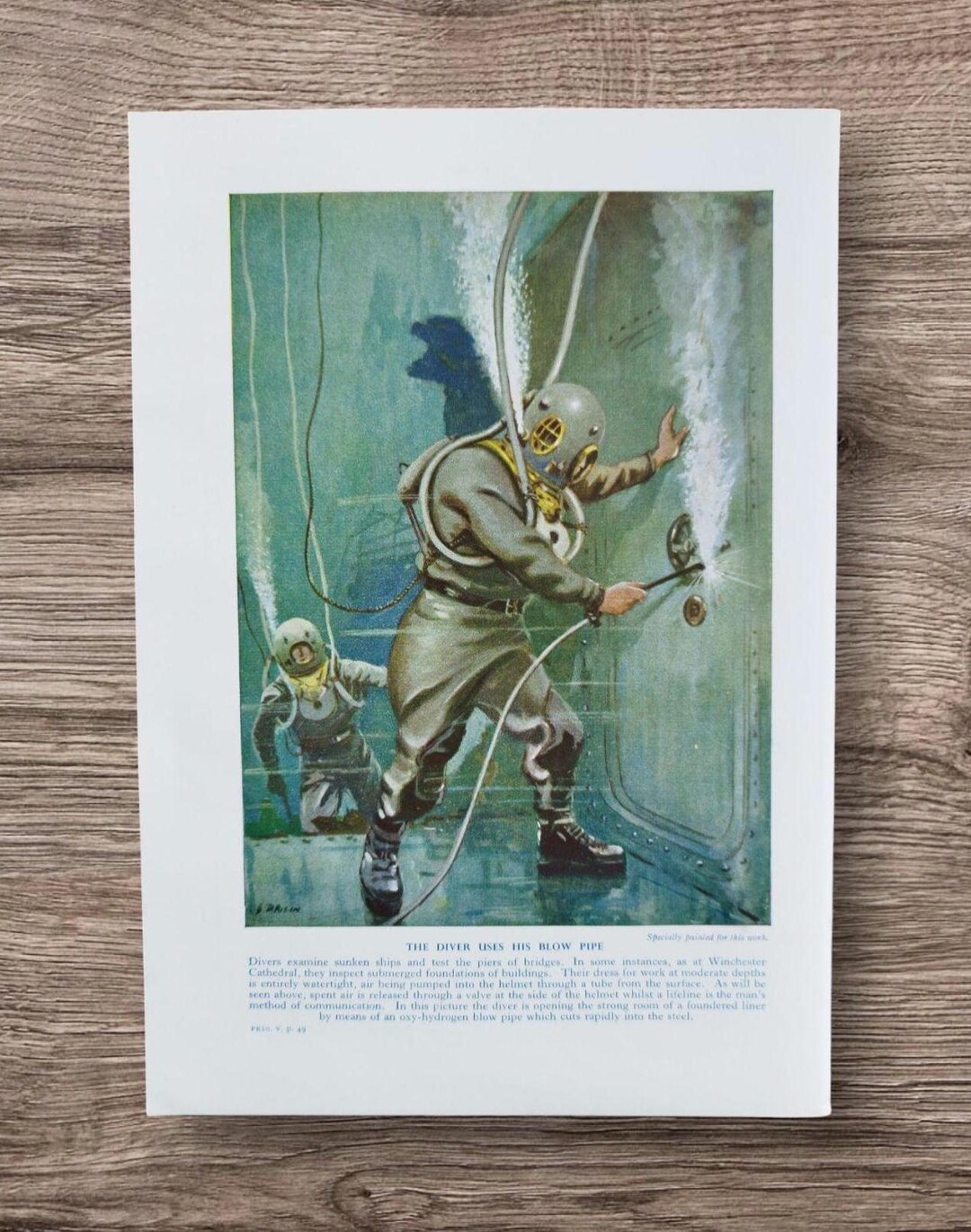 Original Vintage 1950s Deep Sea Divers Book Print Picture , Sunken ...