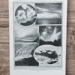 Vintage 1950s Cloud Formation Lithograph: Fluffy Clouds Diagram Wall Art
