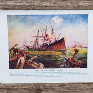Antico 1915 I misteriosi pericoli per le navi nel mare di Sagasso, naufragi, stampa di libri di alghe galleggianti, litografia, oceano Atlantico