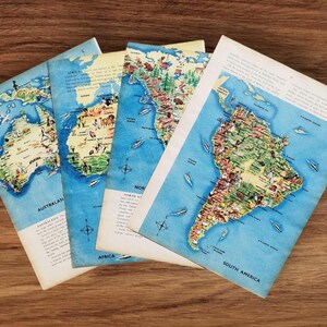 Set di caricature vintage degli anni '50, mappe e libri, stampe di Australasia, Africa, Nord e Sud America, decorazioni da parete, regalo, Australia e Nuova Zelanda