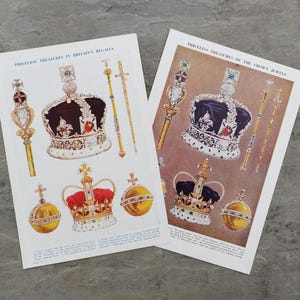 Vintage British Crown Jewels Lithograph Prints: England Monarchy Regalia