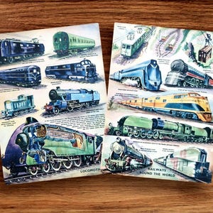 Vintage 1950s Train Lithograph Print Pair: Railways Locomotives Wall Art
