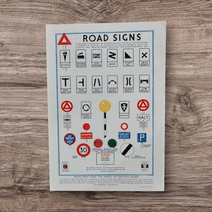 1950s Road Signs Lithograph Print: Vintage British Highway Art