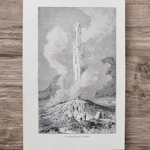 Originale antico 1870 Il grande geyser d'Islanda Reykjavik Libro Stampa artistica Immagine Illustrazione litografica, Geyser geotermici Sorgente calda