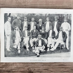 Antique Australian Cricket Team Lithograph Print - 1899 Victorian Players