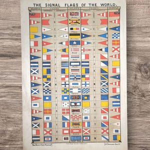 Autentica stampa antica del 1883 del libro "The Signal Maritime Flags of The World", arte murale nautica vittoriana, codice di comunicazione delle bandiere dei piloti.