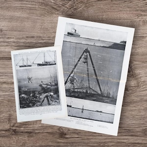 Originalpaar Vintage Tiefseetaucher aus den Jahren 1918 und 1950, Perlentaucher, britische Admiralität, U-Boot Seaman Taucher Art