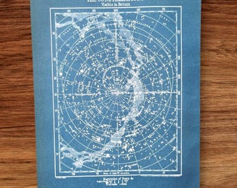 Genuine Antique 1890 The Constellations visible in Britain Book Print Picture , Magnitudes of Stars Astronomy , Star Signs , Sky Planisphere