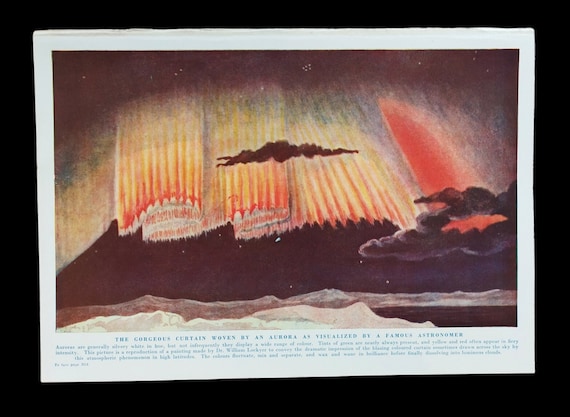 絵画 Aurora Vintage 1950s Aurora Borealis Print: Northern Lights Astronomy Art