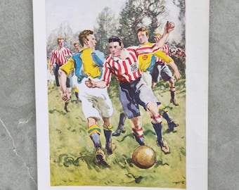 Original Antique 1928 Australian Boys Football Team Match Book Print Picture Illustration , Sport , Football Art , Australia , Soccer Game