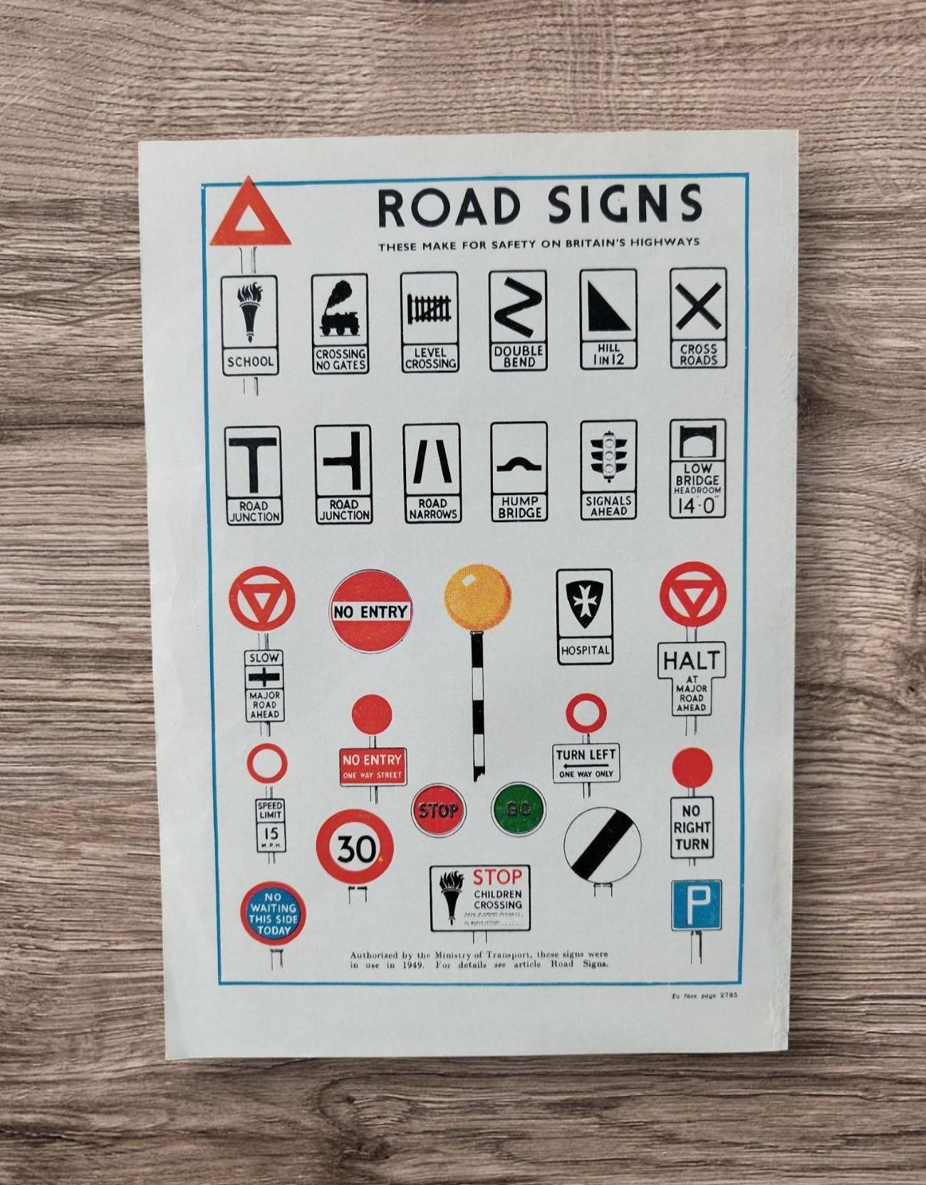Vintage 1950s Road Signs Book Lithograph Print , Ministry of