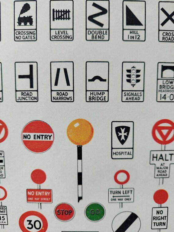Vintage 1950s Road Signs Book Lithograph Print , Ministry of