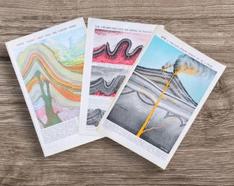Genuine Vintage 1950s Volcanoes and Earth Formation Rock Layers Geological Book Print Pictures , Petrology , Volcano Diagram Art Gift