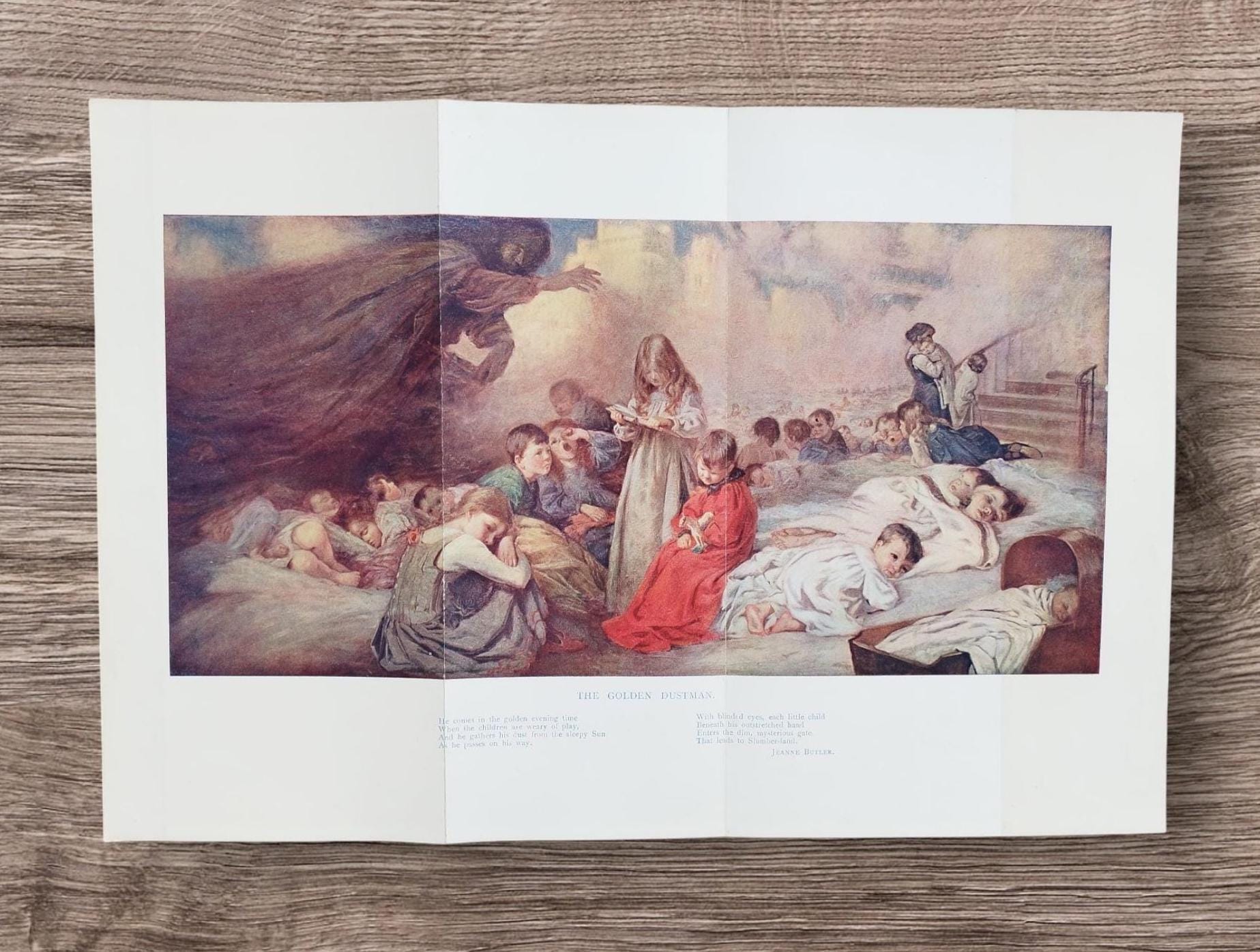 Antique 1910 'The Golden Dustman' Lithograph: Children's Book Illustration