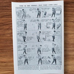 オリジナルヴィンテージ1950年代ゴルフブックプリント写真、古いゴルフスポーツ図の動きとストロークの壁アート装飾ギフト、男性用スポーツ記念品