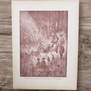Véritable antiquité 1915 le roi et la reine des fées livre impression lithographie photo, cadeau magique féerique des bois animaux de la terre murale art mural