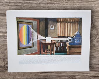 Original Vintage 1940s Spectroscope Book Page Picture Lithograph , Light Prism of a Star Astronomy Wall Art  , Colour Spectrum Spectra Print
