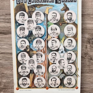 1880s Cricket Teams Chromo Print: Philadelphia & Australia Sporting Memorabilia