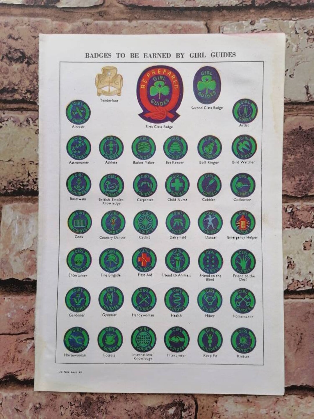 Original 1950s Vintage Girl Guides Badges Book Print Illustration 