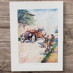オリジナルアンティーク1916年クラシックモーターカーとゴーカートレースブックプリント写真リトグラフ、ツーリングカー車両バイクウォールアート装飾ギフト