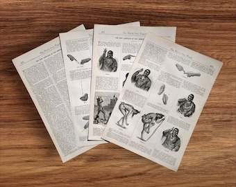 Set of Antique 1890 The Sign Language of the American Indians History Book Print Pictures , Plains , Hand Talk of the Indigenous Nations
