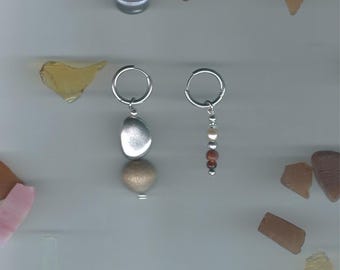 mismatched beaded hoop earrings with repurposed & vintage beads | handmade asymmetric silver dangle earrings