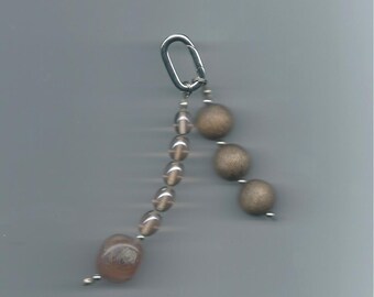 beaded bag charm/keychain | vintage or repurposed wood, glass & stone beads, silver clasp