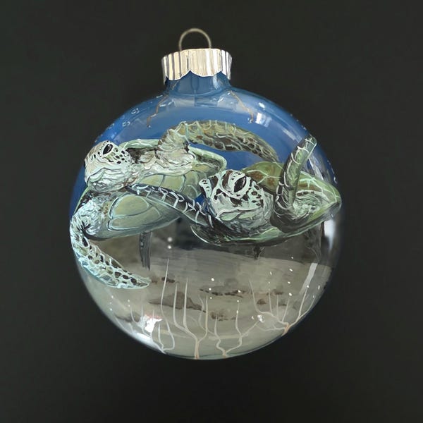 Hand-Painted Sea Turtle Christmas Ornament, 3D Effect, Gift Box
