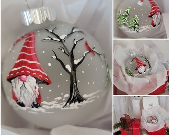 Red Cardinal Winter Ornament Snowy Tree Branch Holiday Gift Hand Painted Christmas White December Glass Personalized Unique Bird Collectible