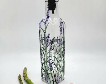 Hand Painted Lavender Olive Oil Dispenser: Unique Kitchen Decor