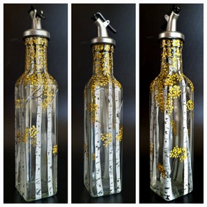 Hand Painted Decorative Olive Oil/Vinegar Dispenser/Aspen Tree in Fall/Oil bottle 8.8 oz/Unique Gift