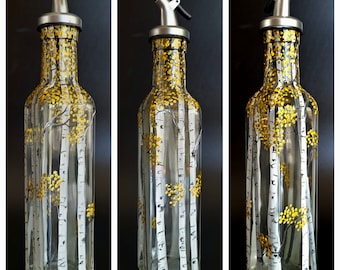 Dispenser per olio d'oliva con albero di pioppo tremulo dipinto a mano: un elemento decorativo unico per la cucina.